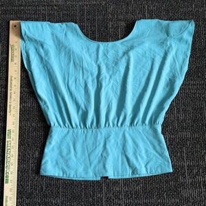 Naked Zebra Blouse Womens S Small Blue Short Sleeve